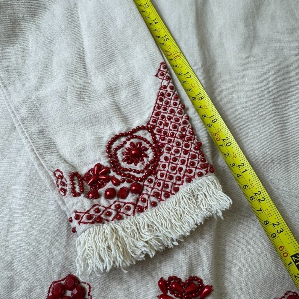 Soft Surroundings Sahara Tunic Womens PS Red Bead Embroidery Linen Blend Boho - Picture 6 of 10